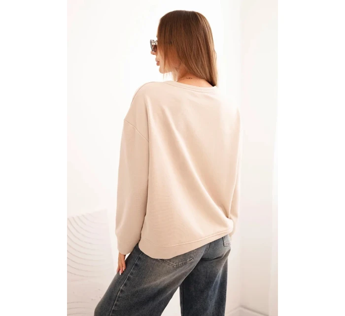 Dámská bavlněná mikina s potiskem kočky a nápisem béžová