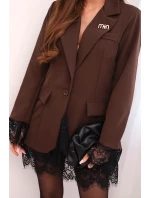 Dámská sako hnědá s krajkou na spodní části a na manžetách hnědá