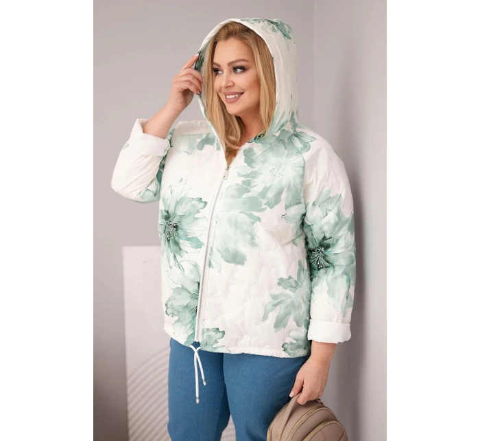 Dámská jarní bunda Plus Size s květinovým vzorem mátová