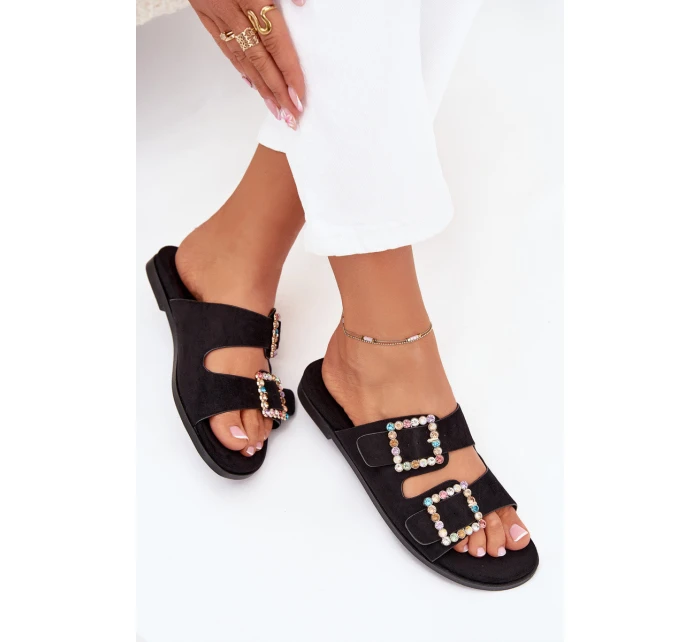 Sandály S Přezkami Na Ploché Podpatky Černé model 21705548 - Boto