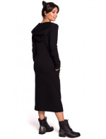 B128 Maxi šaty s kapucí - černé