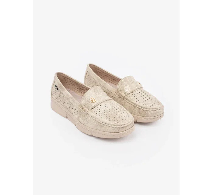 Luxusní zlaté dámské  mokasíny bez podpatku