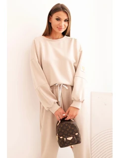 Dámský komplet model 21285327 s volnou mikinou a kalhotami s nápisem LOVE béžový - K-Fashion