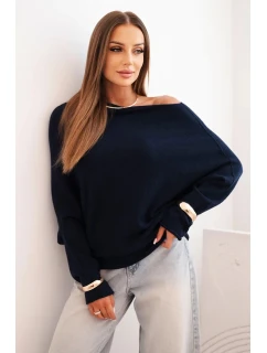 Dámský viskózový asymetrický svetr netopýří modrý