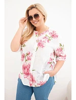 Dámská bavlněná halenka Plus Size s výstřihem do V s květinovým vzorem bílá