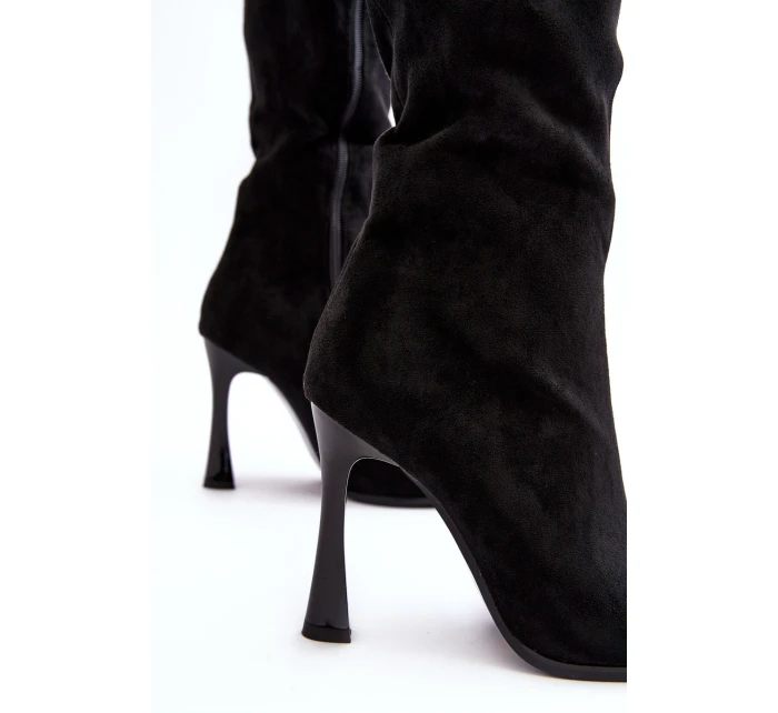 Ocieplené Dámské Kozačky Na Podpatku Černé Isot