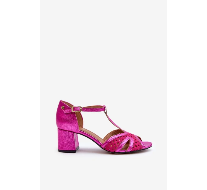 Dámské kožené sandály na podpatku model 21662564 - Maciejka