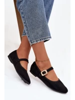 Baleríny s páskem a zlatým sponou Eko semišové Černé model 21744471 - Boto