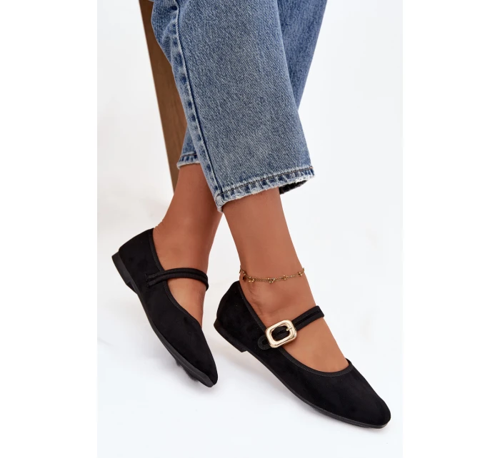 Baleríny s páskem a zlatým sponou Eko semišové Černé model 21744471 - Boto