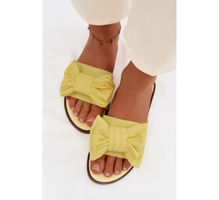 Dámské pantofle na nízkém podpatku s mašlí Žluté Amivelle