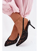 Dámské sandály na podpatku s krajkou Černé model 22103117 - Boto Dámské sandály na podpatku s krajkou Černé model 22103117 - Boto