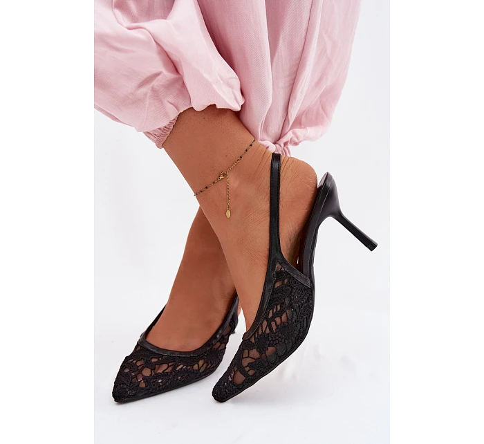 Dámské sandály na podpatku s krajkou Černé model 22103117 - Boto Dámské sandály na podpatku s krajkou Černé model 22103117 - Boto