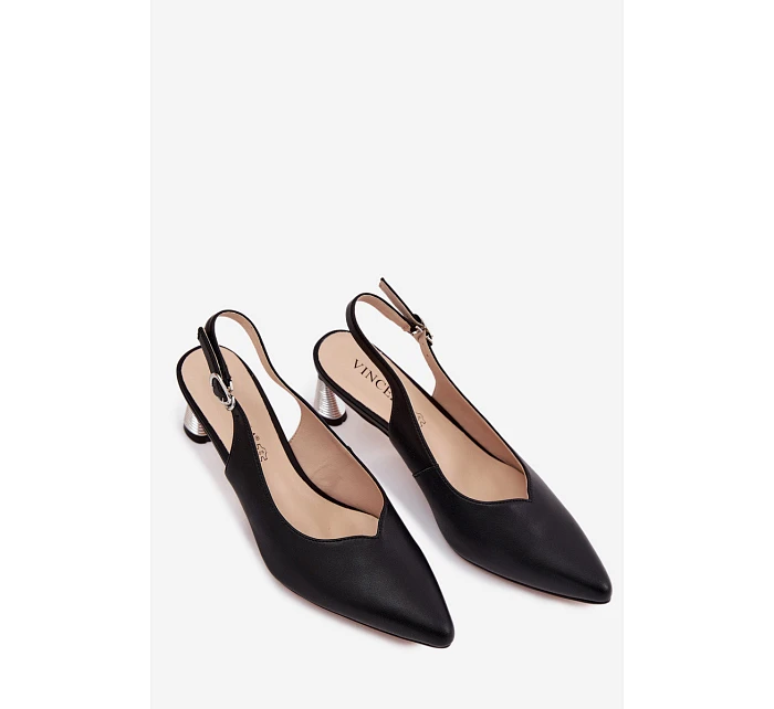 Kožené dámské sandály na podpatku model 22122620 Černé - VINCEZA
