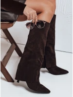Dámské semišové kozačky s širokým svrškem hnědé FashionStreet ZY1043