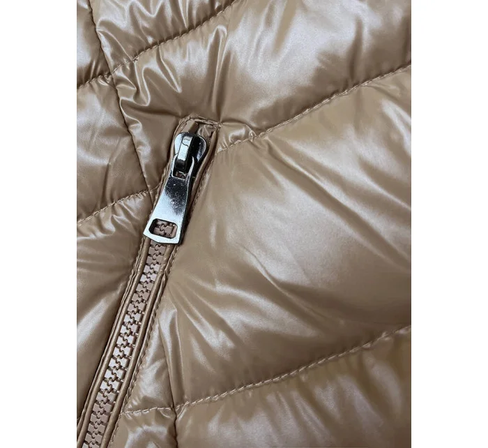 Béžová dámská prošívaná zimní bunda (V776G)