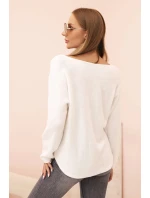Dámský svetr s viskózou a výstřihem do V bílý