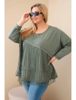 Dámská bavlněná blůza Plus Size s třásněmi khaki