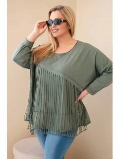 Dámská bavlněná blůza Plus Size s třásněmi khaki