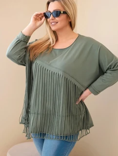 Dámská bavlněná blůza Plus Size s třásněmi khaki