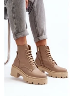 Dámské kožené botky na podpatku béžové model 21644578 - Zazoo