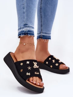 Dámské Semišové Pantofle S Připínáky Černé Vinceza 66741