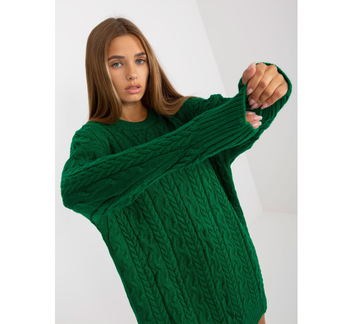 Zelený dlouhý svetr s copánky ve střihu RUE PARIS