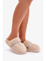 Futrzane Pantofle s Ozdobným Páskem Béžové Savalithea Futrzane Pantofle s Ozdobným Páskem Béžové Savalithea