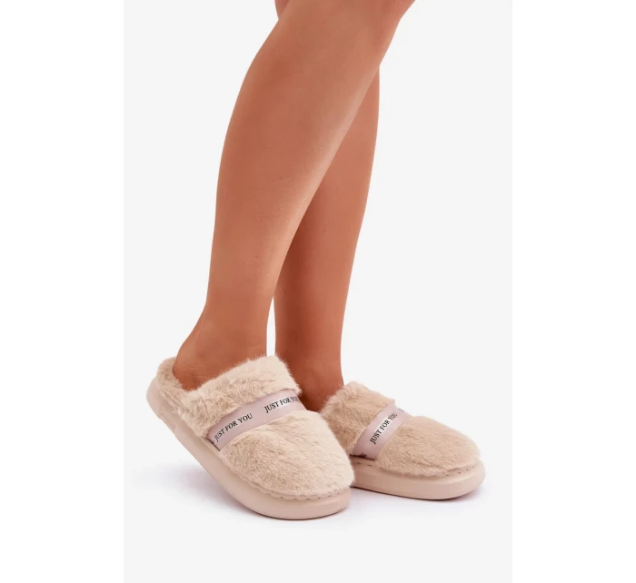 Futrzane Pantofle s Ozdobným Páskem Béžové Savalithea Futrzane Pantofle s Ozdobným Páskem Béžové Savalithea