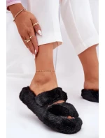 Dámské pantofle s kožíškem na platformě Talfedi – černé Dámské pantofle s kožíškem na platformě Talfedi – černé