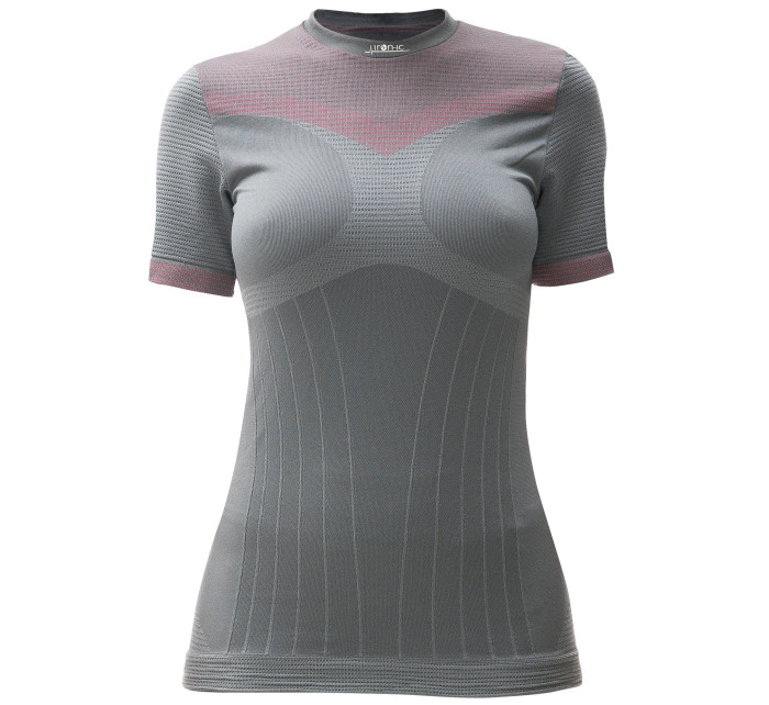 Dámské sportovní tričko s krátkým rukávem IRON-IC - šedo-růžová Barva: Šedo-růžová, Velikost: