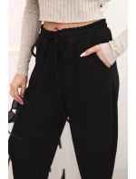 Elegantní dámské kalhoty s vysokým pasem a vázáním v pase černé Elegantní dámské kalhoty s vysokým pasem a vázáním v pase černé