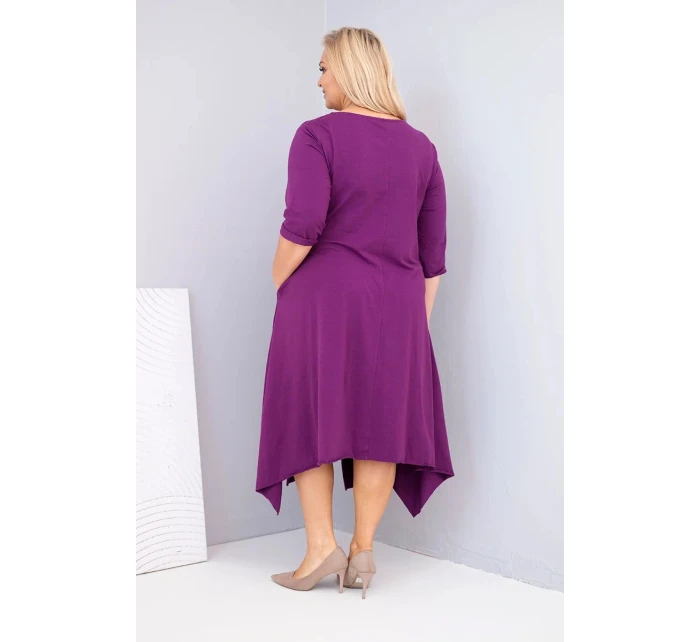 Dámská bavlněná model 21881281 Plus Size s asymetrickým lemem tmavě fialová - K-Fashion
