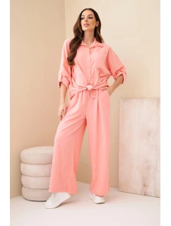 Dámský bavlněný komplet s košilí a širokou nohavicí model 22015460 - K-Fashion