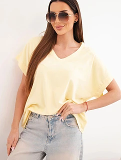 Dámská bavlněná halenka s výstřihem do V a krátkým rukávem žlutá
