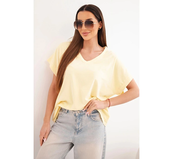 Dámská bavlněná halenka s výstřihem do V a krátkým rukávem žlutá
