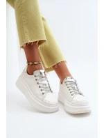 Dámské kožené tenisky na platformě model 21650215 Bílé - Goe