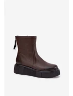 Dámské kotníkové boty Zazoo na platformě z pravé kůže – čokoládové Dámské kotníkové boty Zazoo na platformě z pravé kůže – čokoládové