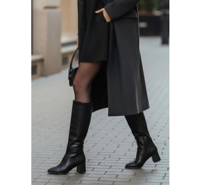 Dámské černé kozačky na podpatku FashionStreet ZY1213