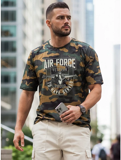 Tshirt męski klasyczny moro z nadrukiem zielony model 22225083 - FashionStreet