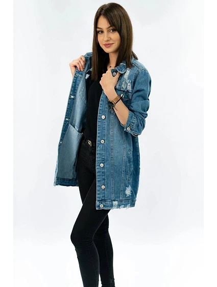 Dlouhá světle modrá dámská džínová oversize bunda model 16144665 - IZZY DENIM