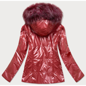 Lehká dámská zimní metalická bunda ve vínové bordó barvě (721ART)