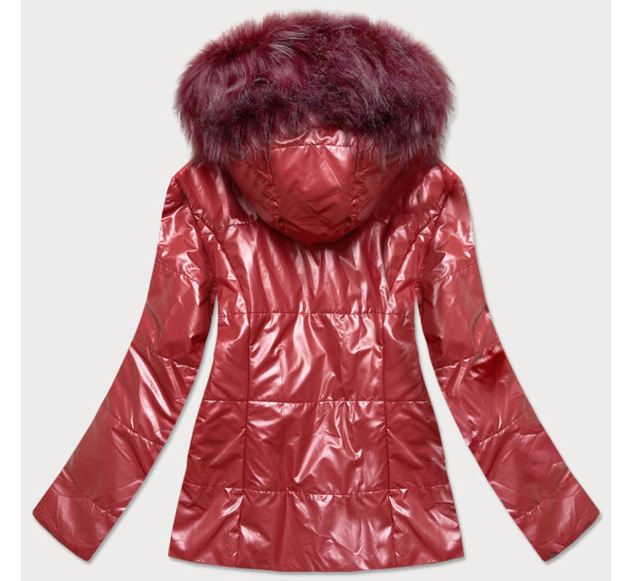 Lehká dámská zimní metalická bunda ve vínové bordó barvě (721ART)