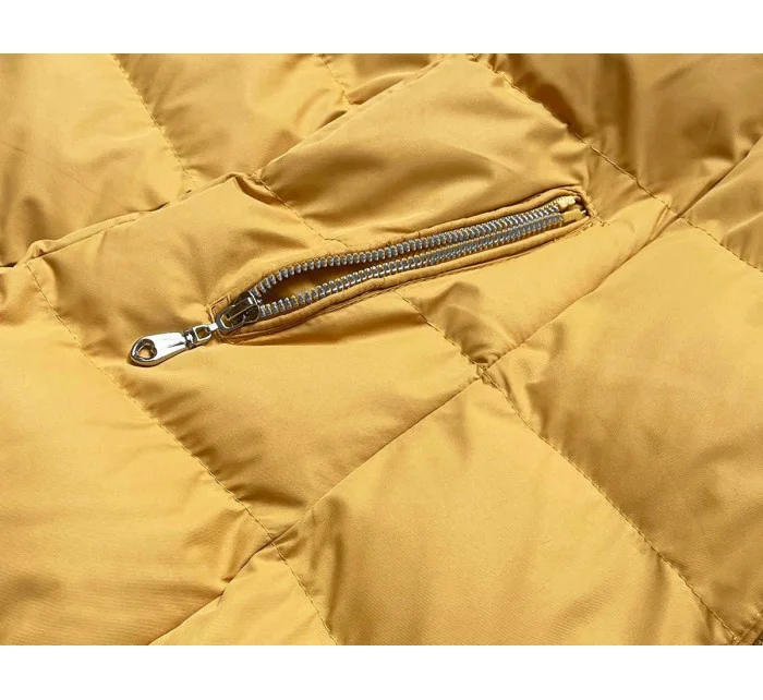 Žlutá dámská zimní bunda s kapucí (5M750-254)