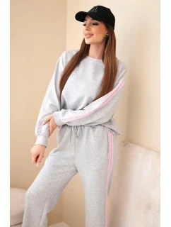 Dámský viskózový komplet máslový s lampasy šedý