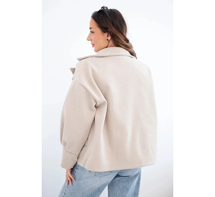 Dámská krátká dvouřadá bunda s límcem béžová