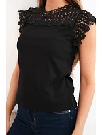 Dámská bavlněná halenka s krajkovým vrchem a krátkým rukávem černá