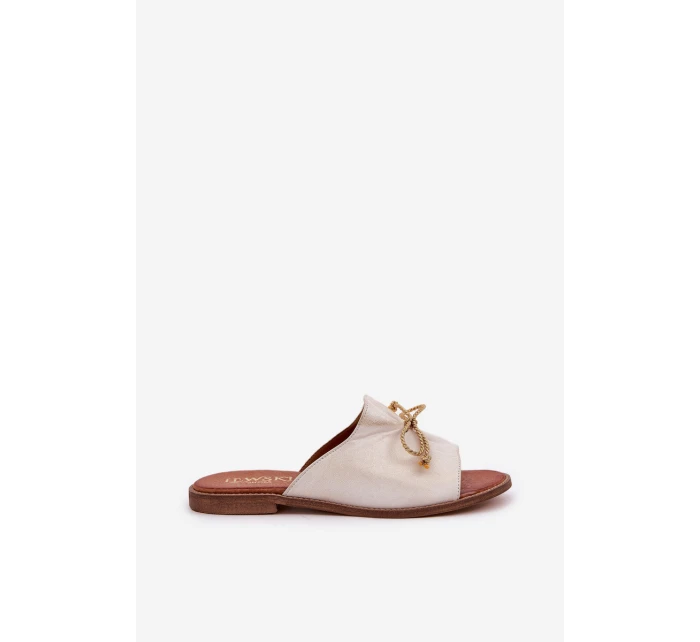 Kožené Ploché Elegantní Sandály S Mašlí Lewski Zlaté model 21684466 - Boto Kožené Ploché Elegantní Sandály S Mašlí Lewski Zlaté model 21684466 - Boto