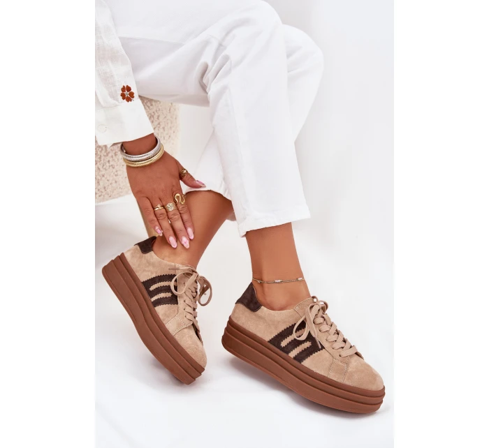 Dámské sneakersy na platformě z přírodní semiše béžové Eldira Dámské sneakersy na platformě z přírodní semiše béžové Eldira