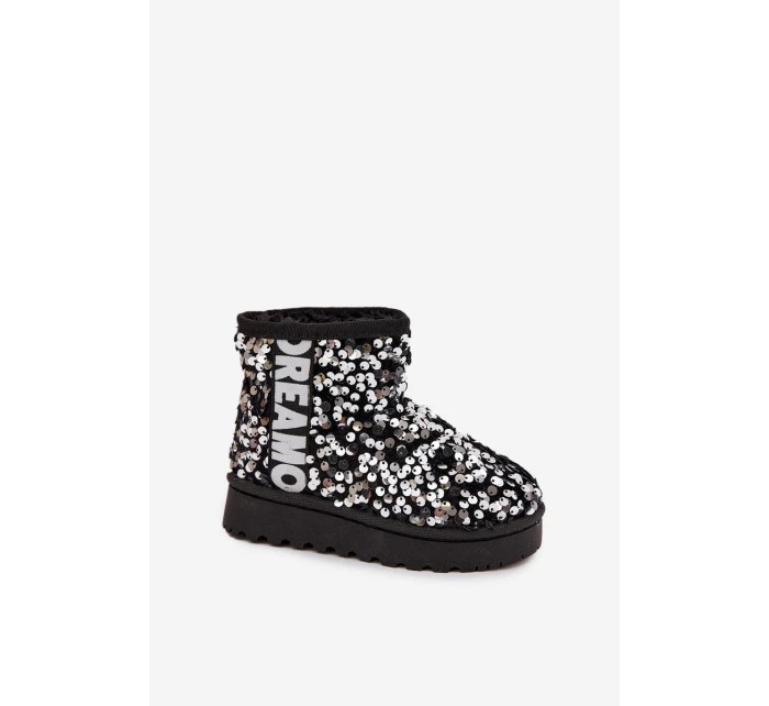 Dětské sněhule boty zateplené s flitry Černo-stříbrné ERebbica