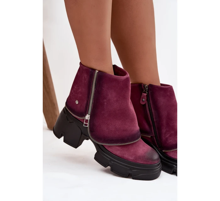 Kožené dámské kotníčkové boty s obráteným límcem Maciejka 07145-23 bordó